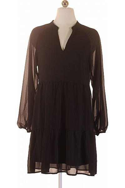 OBJECT Dámské šaty černé šifonové S Dlouhým Rukávem Volnočasové Velikost 36