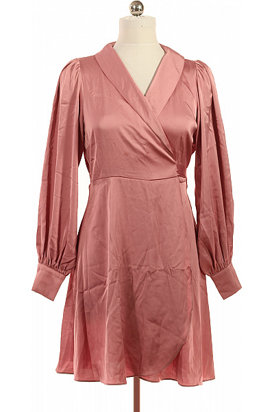 VILA Růžové Saténové Zavinovací šaty S Dlouhým Rukávem Elegantní Vel. 38