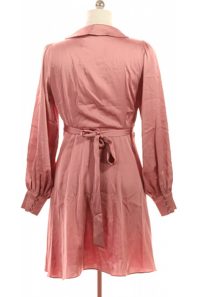 VILA Růžové saténové zavinovací šaty s dlouhým rukávem elegantní Vel. 38 | VILA | obrázek 2