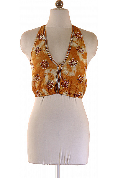 PULL&BEAR Dámské Tričko Bez Rukávů Batikované S Potiskem Oranžové Vel. EU S