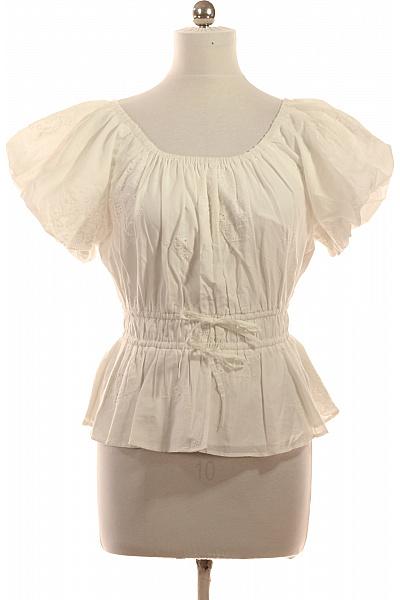 Ralph Lauren Bílá bavlněná halenka s krátkým rukávem a nabíranými rukávy s gumou v pase a vázačkou Velikost 4 | Ralph Lauren | obrázek 2