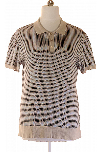 Pánské Tričko S Krátkým Rukávem A Límečkem Béžové S Potiskem Vel. L