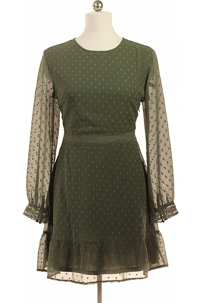 Dámské šaty S Dlouhým Rukávem Puntíkované Zelené Boho Velikost 44