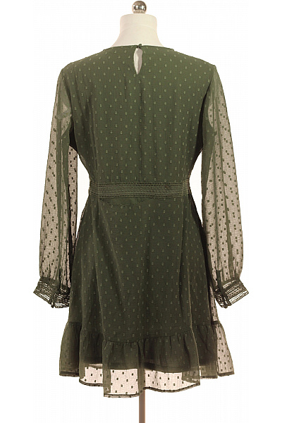dámské šaty s dlouhým rukávem puntíkované zelené boho Velikost 44 | Unimoda | obrázek 2