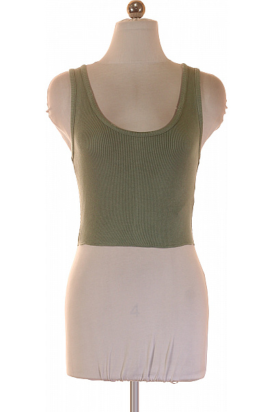 Dámské Zelené Tílko Crop Top Basic Bez Rukávů žebrované Velikost Xs