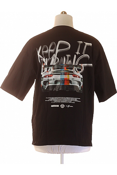 Bershka Pánské tričko s krátkým rukávem a potiskem černé bavlna Velikost EU XL | Bershka | obrázek 3