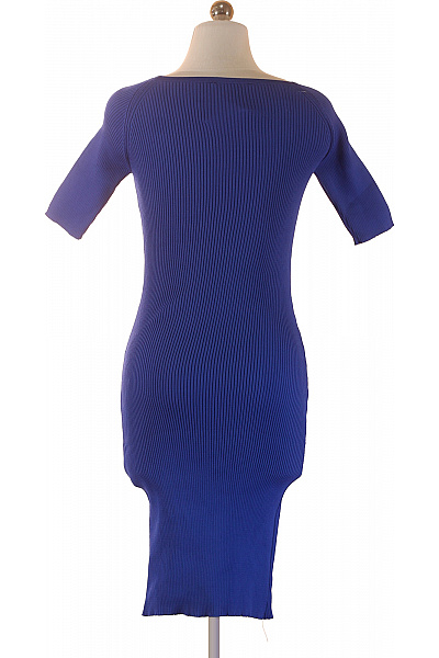 modré pletené koktejlové šaty s krátkým rukávem Velikost XS | Unimoda | obrázek 2