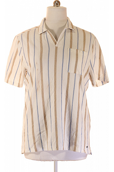 WE  Pánské Tričko S Krátkým Rukávem Pruhované Béžové S Kapsou Velikost 2XL