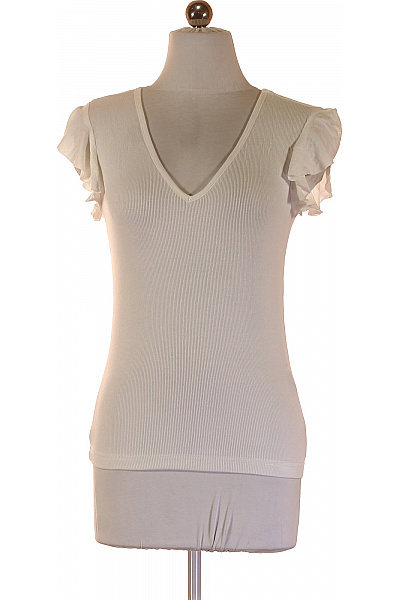 ONLY Dámské Tričko Bílé Krátký Rukáv Volánové Rukávy Viskózové Vel. S