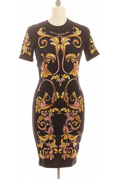 VERSACE Dámské šaty Krátký Rukáv černé Barokní Vzor Elegantní Pouzdrové Vel. M