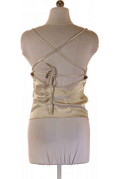 Dámská saténová halenka bez rukávů na jedno rameno zlatá Velikost 36 | Unimoda | obrázek 2