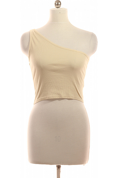 dámské tričko bez rukávů asymetrické béžové jednobarevné crop top Vel. 97 | Unimoda | obrázek 2