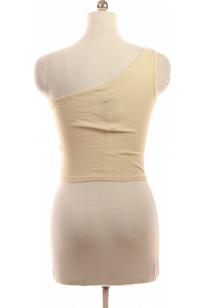 dámské tričko bez rukávů asymetrické béžové jednobarevné crop top Vel. 97 | Unimoda | obrázek 3