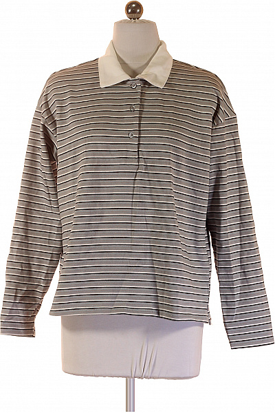 Dámské Tričko S Dlouhým Rukávem A Límečkem Pruhované šedé Vel. S