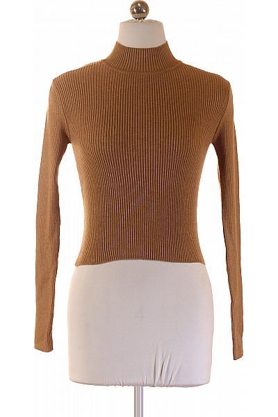 PULL&BEAR Dámský Hnědý žebrovaný Rolák S Dlouhým Rukávem Crop Pletený Velikost S