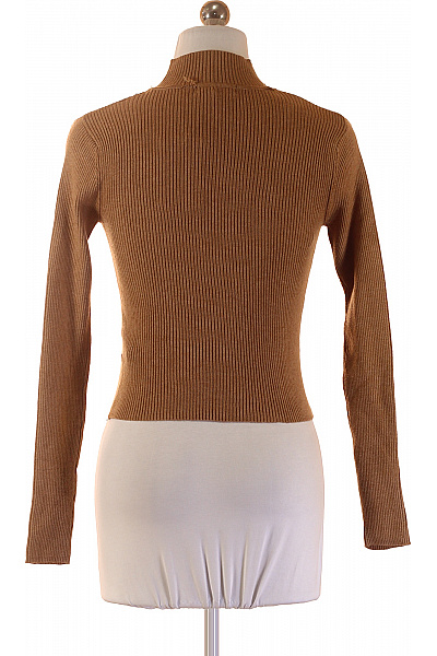 PULL&BEAR dámský hnědý žebrovaný rolák s dlouhým rukávem crop pletený Velikost S | PULL&BEAR | obrázek 2