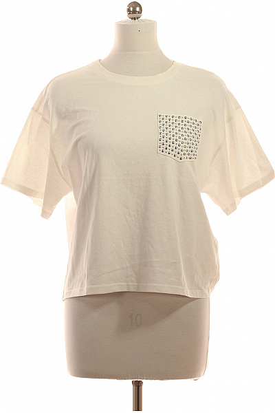 ONLY Dámské Bílé Tričko S Krátkým Rukávem A Kapsou S Potiskem Velikost M