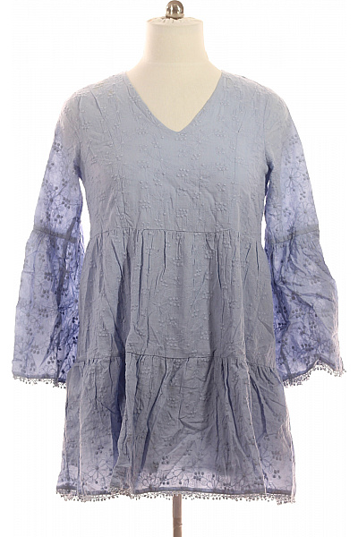 Sisters-Point Dámské Bavlněné šaty Modré Vyšívané Volnočasové Letní Velikost EU L