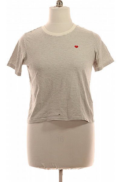 JACQUELINE DE YONG Dámské Pruhované Tričko S Krátkým Rukávem A Výšivkou Srdce Vel. L