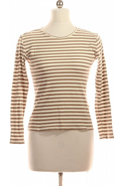 PIECES Dámské Tričko S Dlouhým Rukávem Pruhované Bavlněné Basic Vel. EU L