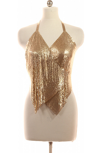 Dámská zlatá halenka bez rukávů s výstřihem do V na párty Velikost S | Unimoda | obrázek 2