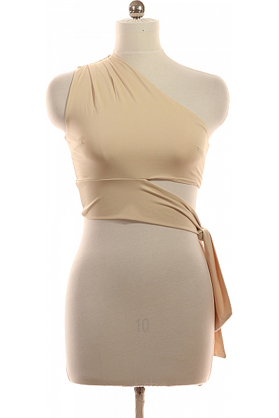 Dámské béžové tričko bez rukávů zavinovací s uzlem asymetrické crop top Vel. 38 | Unimoda | obrázek 2