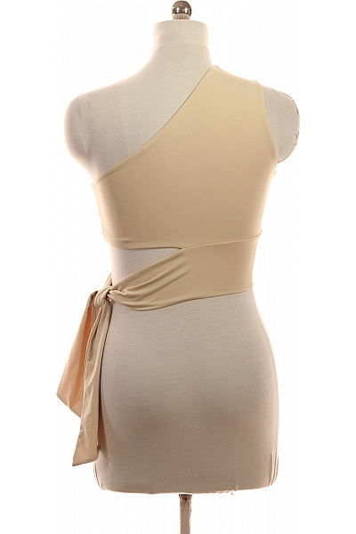 Dámské béžové tričko bez rukávů zavinovací s uzlem asymetrické crop top Vel. 38 | Unimoda | obrázek 3