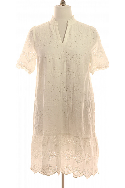 SAINT TROPEZ Dámské šaty Bílé Krátký Rukáv Ažurové Volnočasové Letní Velikost XXL