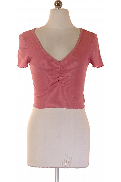 ONLY Růžové Tričko S Krátkým Rukávem A Hlubokým Výstřihem Crop Top Vel. XS