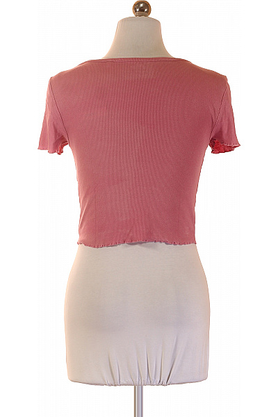 ONLY růžové tričko s krátkým rukávem a hlubokým výstřihem crop top Vel. XS | ONLY | obrázek 2