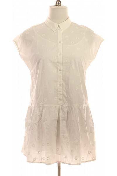 TOM TAILOR Bílé Bavlněné šaty Košilové S Krátkým Rukávem A Výšivkou Letní Volnočasové Velikost XL