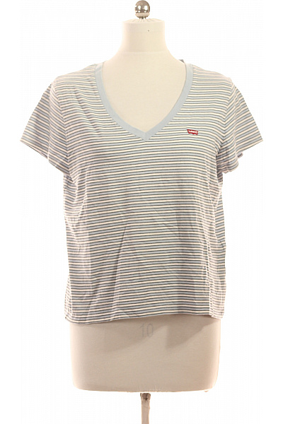LEVIS Dámské Pruhované Tričko S Krátkým Rukávem A Výstřihem Do V Velikost EU L