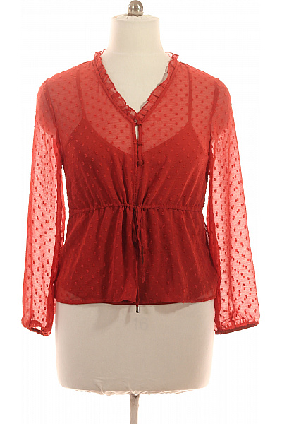 Dámská červená Halenka S Dlouhým Rukávem A Puntíky Velikost 44