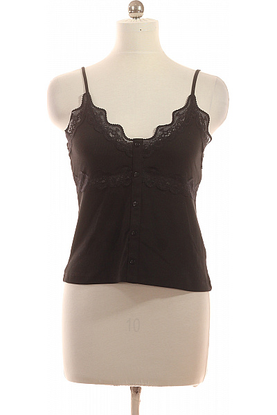 Dámské černé Bavlněné Tílko S Krajkou Bez Rukávů Vel. 44