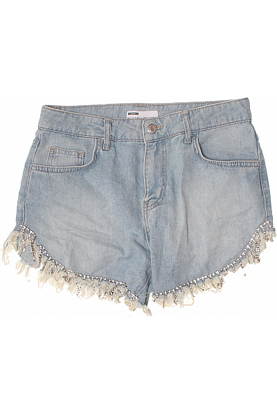 Bershka Dámské Džínové Kraťasy S Vysokým Pasem A Třásněmi Velikost 36