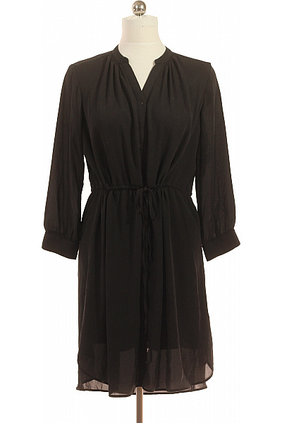 SELECTED Dámské černé šaty S Dlouhým Rukávem A Páskem Volnočasové Vel. 40