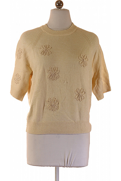 OBJECT Dámský Béžový Pletený Svetřík S Krátkým Rukávem A Květinovým Vzorem Velikost S