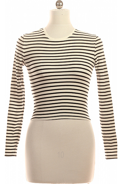Bershka Dámské Tričko S Dlouhým Rukávem Pruhované Basic Crop Top Vel. EU M