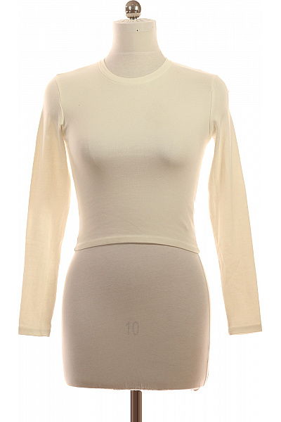 Bershka Dámské Tričko S Dlouhým Rukávem Basic Jednobarevné Crop Top Bavlněné Velikost EU M