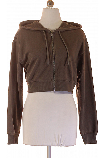 Dámská Hnědá Mikina S Kapucí Crop Na Zip Streetwear Velikost 34