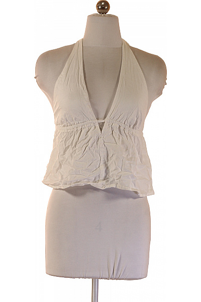 Bershka Dámské Tílko Bez Rukávů Bílé Jednobarevné S Hlubokým Výstřihem Velikost S