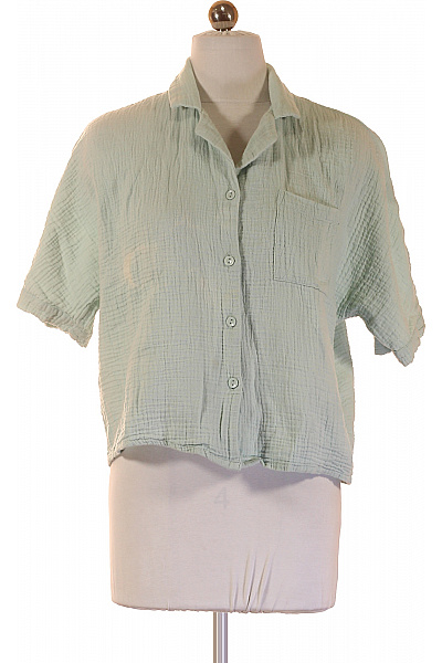 ONLY Dámská Bavlněná Košile Krátký Rukáv Zelená Ležérní Crop Vel. S