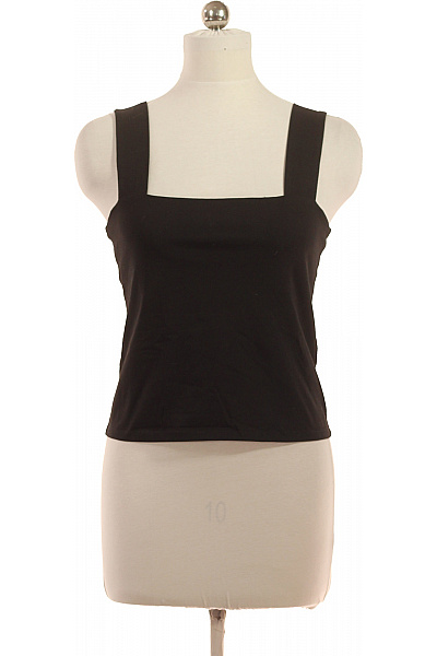 Dámské černé Bavlněné Tílko Bez Rukávů S Hranatým Výstřihem Basic Crop Top Vel. 42