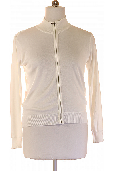 Naemi Pánský Bílý Propínací Svetr Na Zip S Dlouhým Rukávem žebrovaný Basic Velikost EU M/L