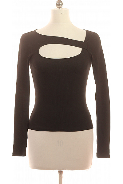 Dámské tričko s dlouhým rukávem černé asymetrické s průstřihy bavlněné Velikost EU 36 | Unimoda | obrázek 2