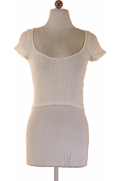 Bílé Bavlněné Tričko S Krátkým Rukávem A Hlubokým Výstřihem Crop Top Velikost S