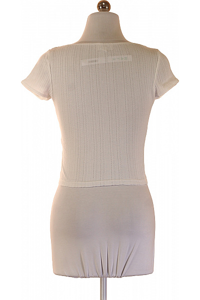 Bílé bavlněné tričko s krátkým rukávem a hlubokým výstřihem crop top Velikost s | Unimoda | obrázek 2