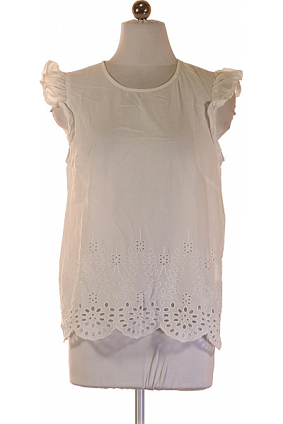 VILA Bílá halenka bez rukávů s nabíranými rukávy a madeirovou krajkou Velikost 38 | VILA | obrázek 2