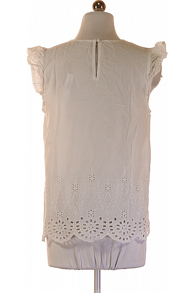 VILA Bílá halenka bez rukávů s nabíranými rukávy a madeirovou krajkou Velikost 38 | VILA | obrázek 3