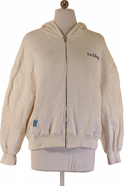 PULL&BEAR Dámská Bavlněná Mikina S Kapucí Na Zip Oversized Streetwear Béžová Vel. S